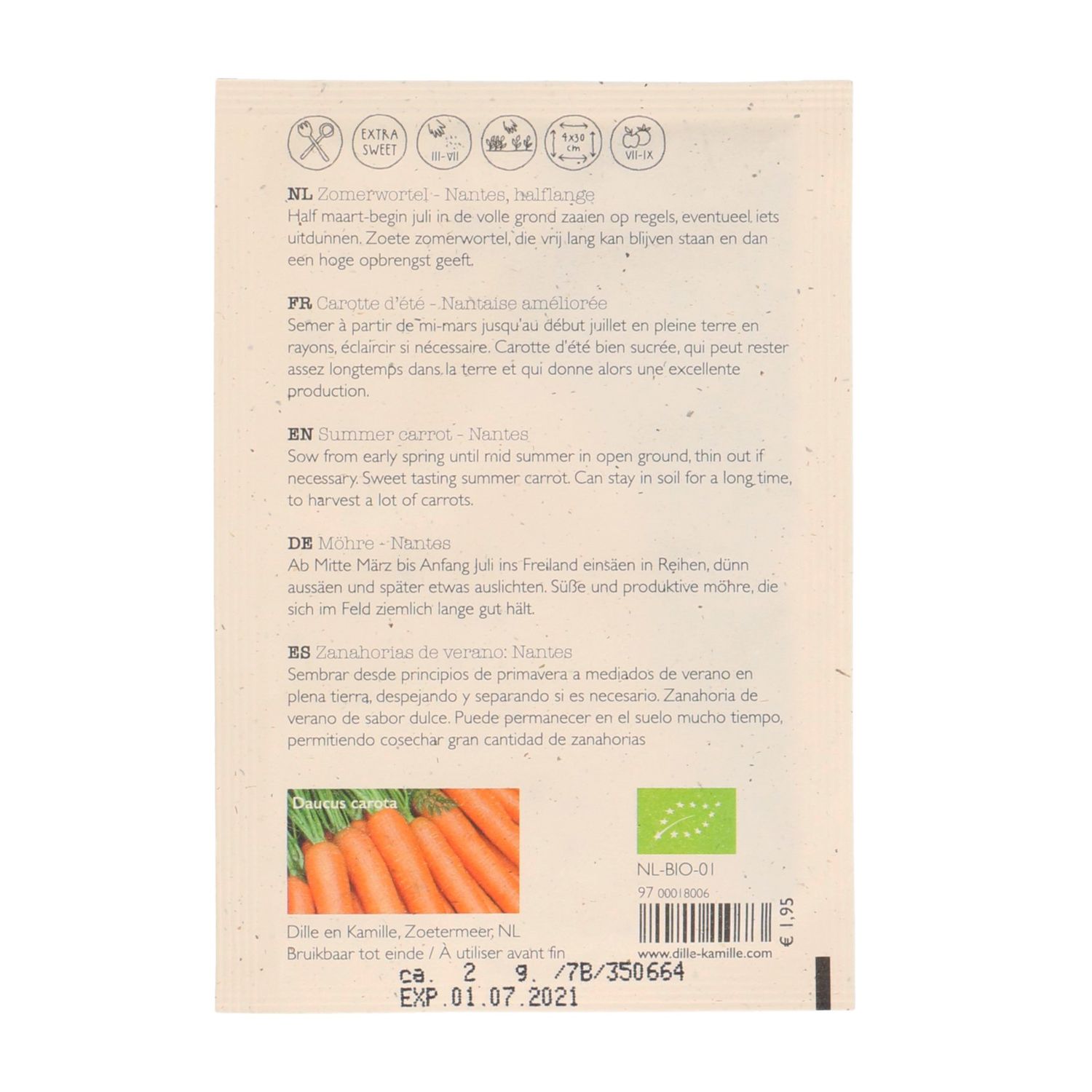 Groentezaden, biologisch, wortel, 2 g