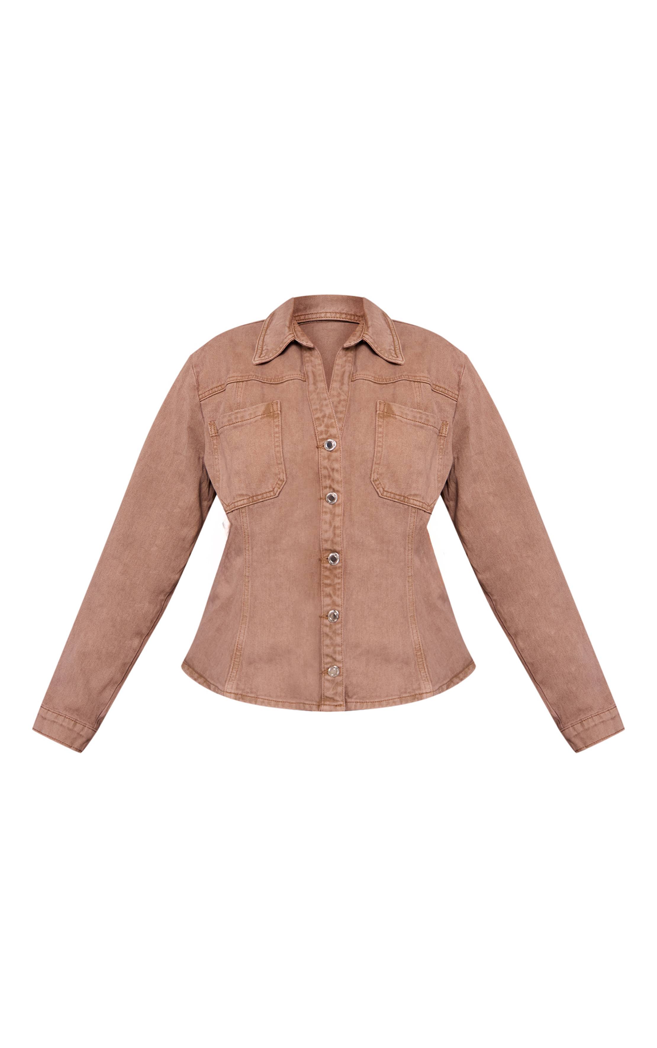 Taupe Chemise En Denim Ajustée Grande Taille