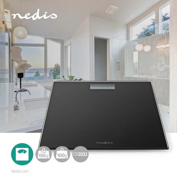 Nedis Personvekt | Digital | Sort | Herdet Glass | Maksimal vekttrykk: 150 kg