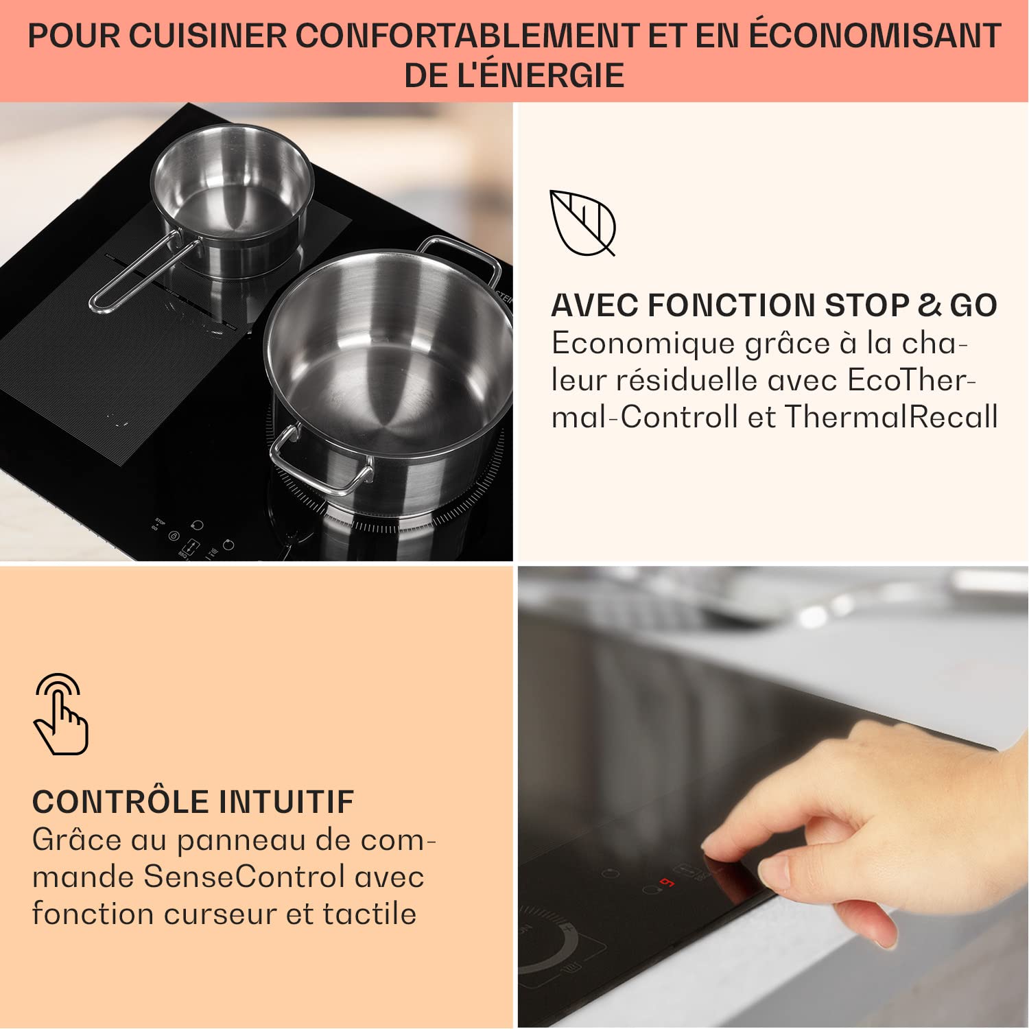 Klarstein Plaque de Cuisson Electrique à Induction 9300W, Plaque Encastrées 5 Feux, Tables de Cuisson Encastrable, Contrôle Tactile, Rechaud pour la C