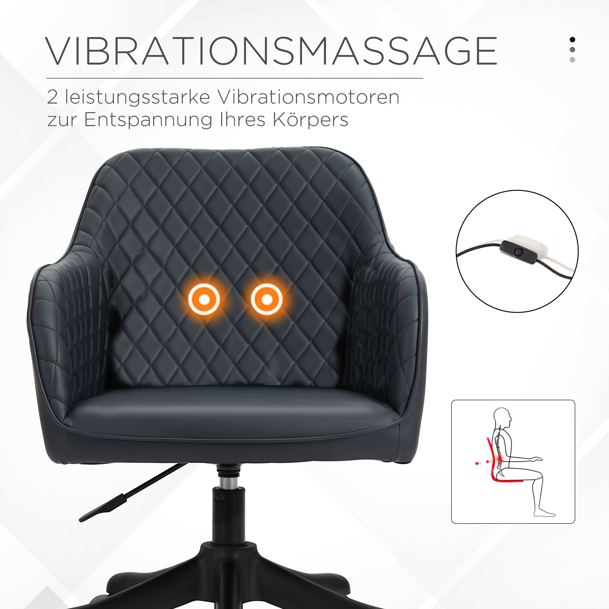 Vinsetto Drehstuhl inkl. Lendenkissen mit Vibrationsmassage dunkelgrau 55 x 65 x 79-89 cm (BxTxH)