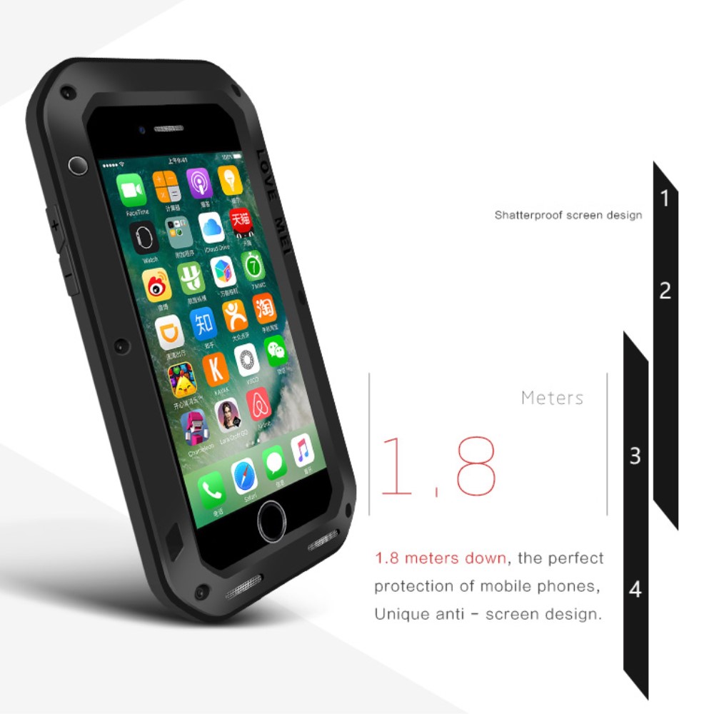 iPhone SE (2022/2020) / 8 / 7 Hybrid Silikon Metall Outdoor Case   Panzerfolie - Schwarz