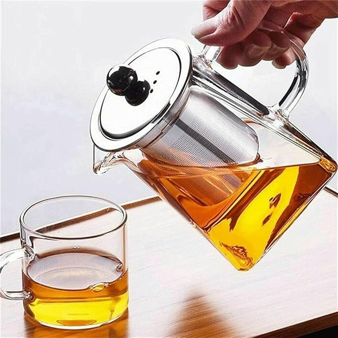 (550ml) Glas Tee Kanne mit Filter Sieb Teebereiter Karaffe Getränke Krug für Losen Tee - Transparent