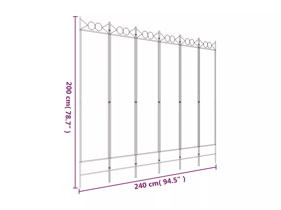 Cloison de séparation 6 panneaux Blanc 240x200 cm Tissu