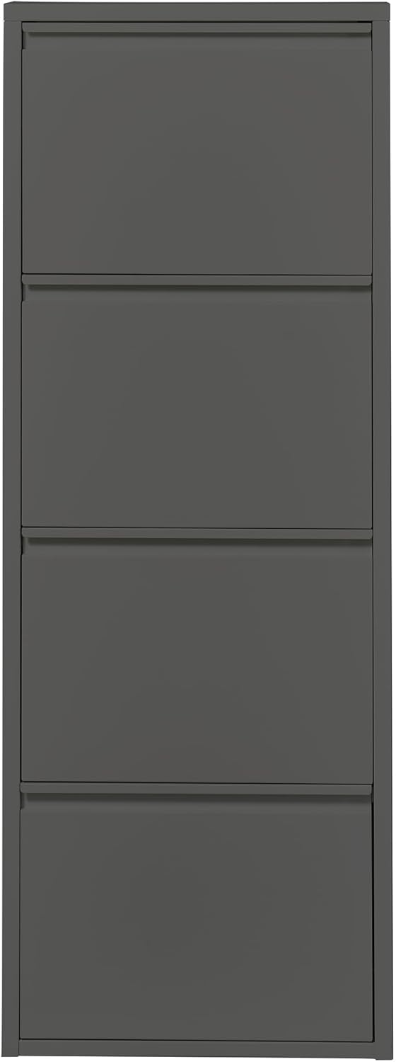 möbelando Schuhkipper >Bert< anthrazit lackierter Metall-Schuhkipper mit 4 Klappen, Griffleisten & Wangenfüße ? platzsparend, ca. 8 Paar Schuhe ? 51x137x16 cm ? zerlegt geliefert, modern & schlank.