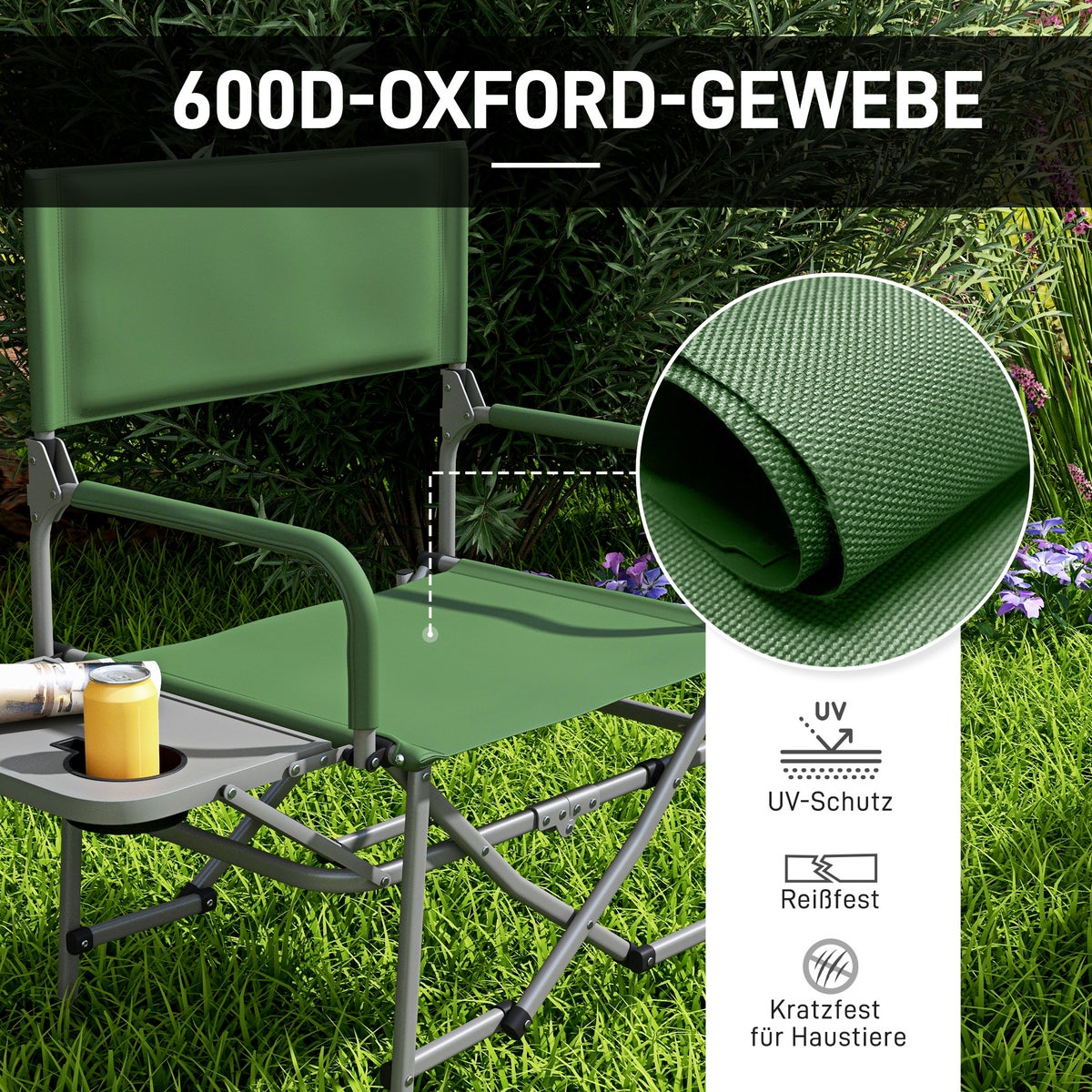 Outsunny Regisseursstoel, opvouwbare kampeerstoel met bijzettafel, voor kamperen, strand, 81L x 51B x 87H cm, Oxford, groen