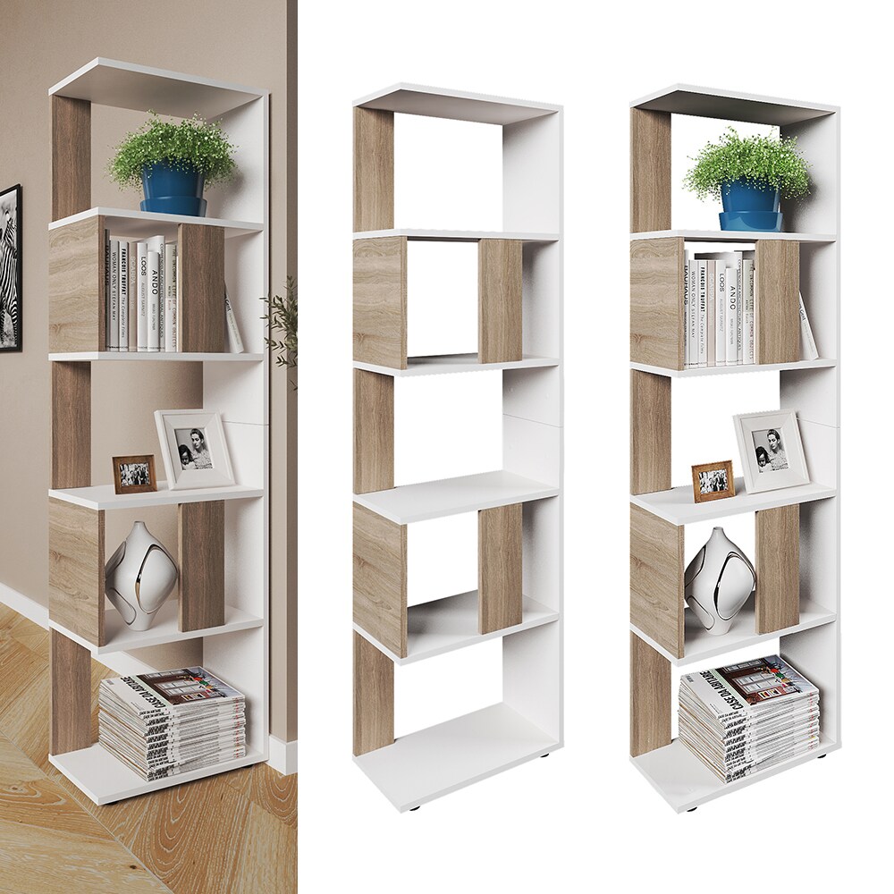 Vicco Raumteiler Bücherregal Standregal Büroregal Regal 5 Fächer Weiß Sonoma
