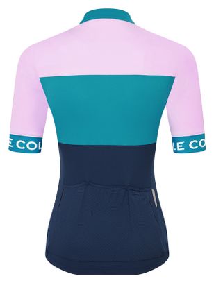 Maillot Manches Courtes Femme Le Col Sport Bleu/Rose