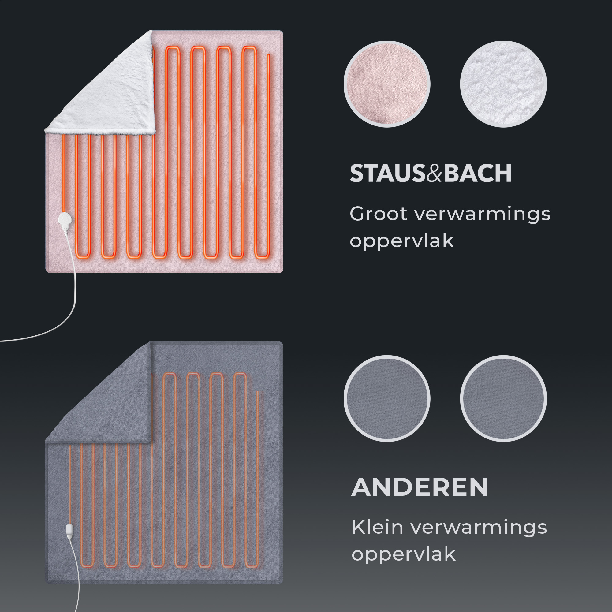 STAUS&BACH Powernap 1-persoons elektrisch deken - Dusty Pink