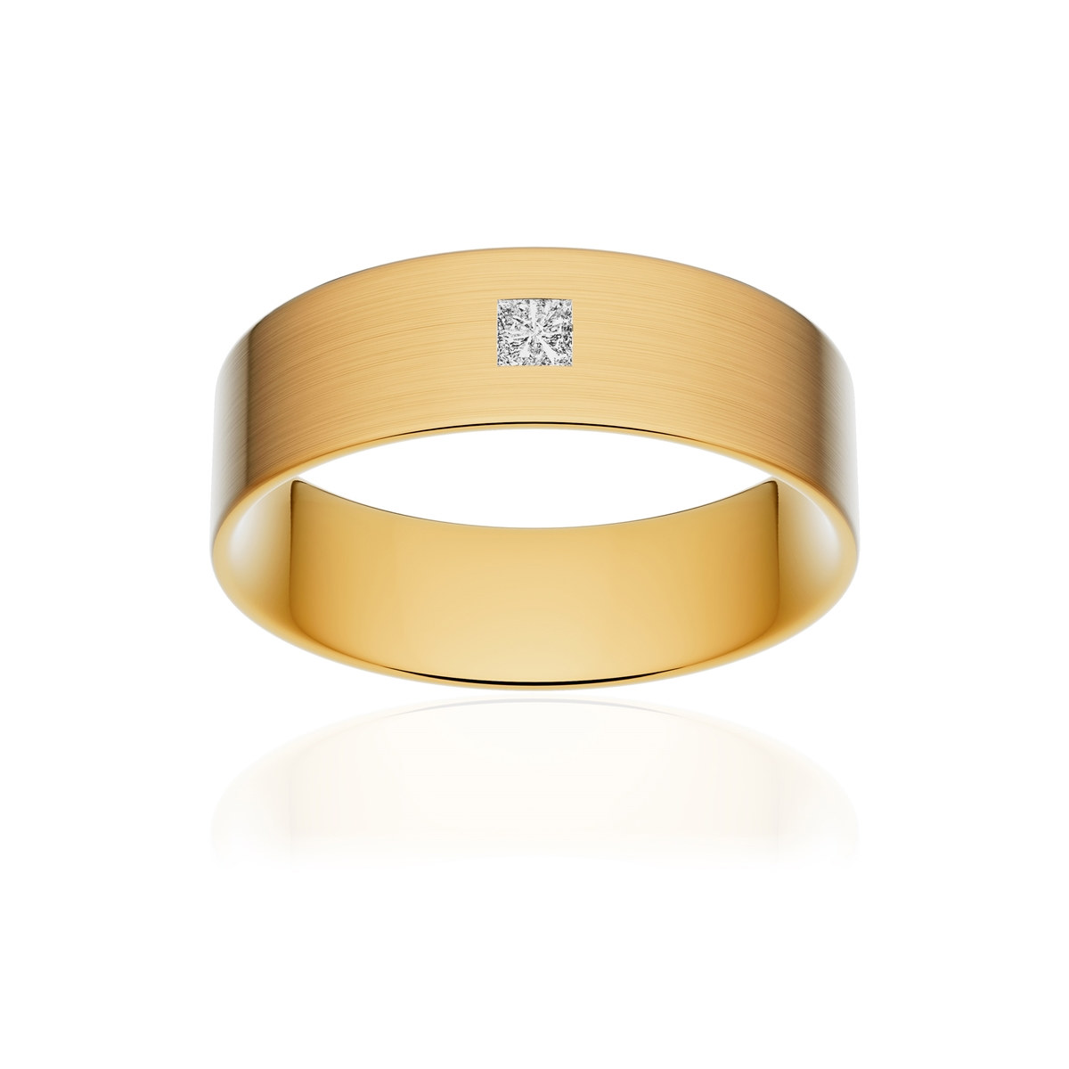 Alliance or 750 jaune brossé ruban plat confort 6mm diamant princesse