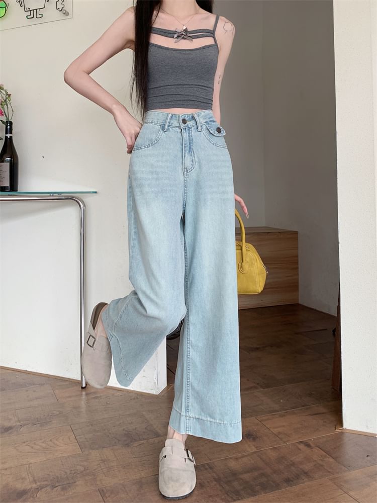 Duwnie - High Rise Washed Wide Leg Jeans
