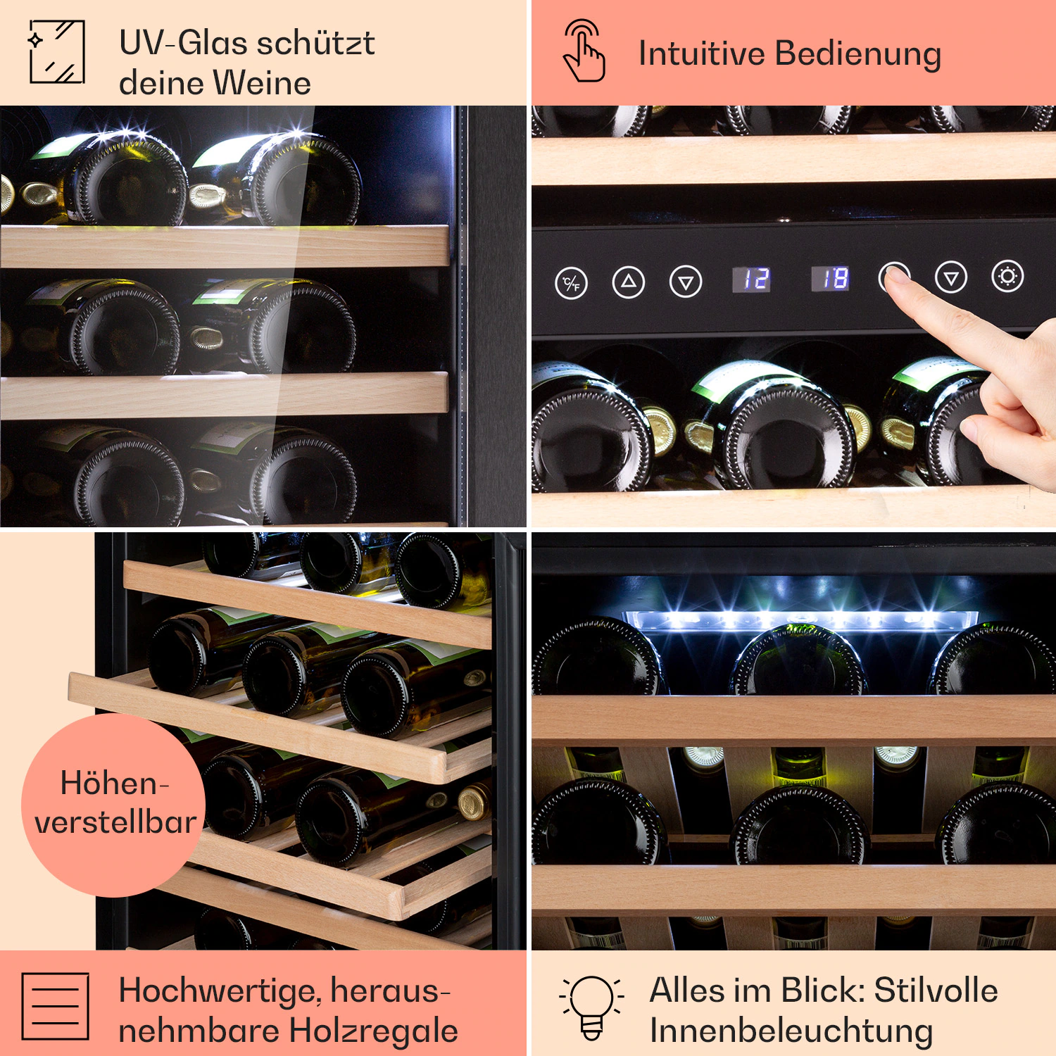 Vinamour 73 Duo Weinkühlschrank 2 Zonen 192 L/73 Flaschen 5-18°C Touch 73 Liter 2 Kühlzonen