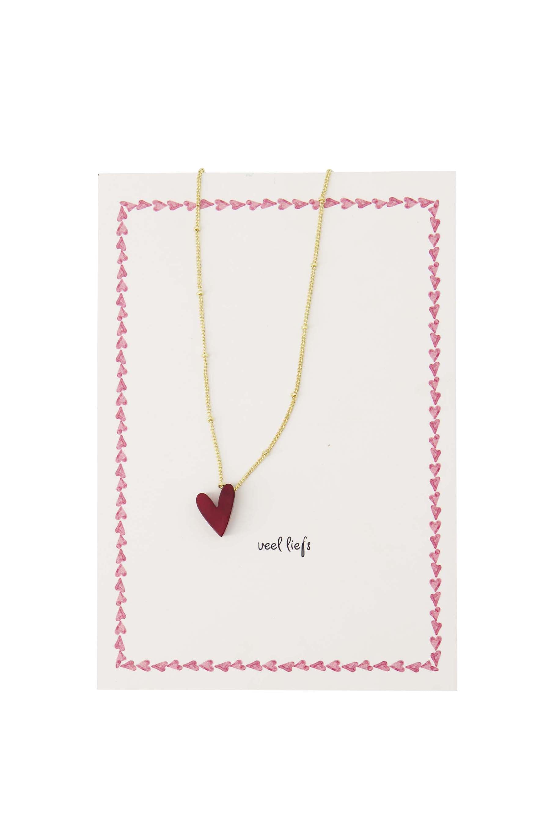 ansichtkaart ketting hartje wit/rood