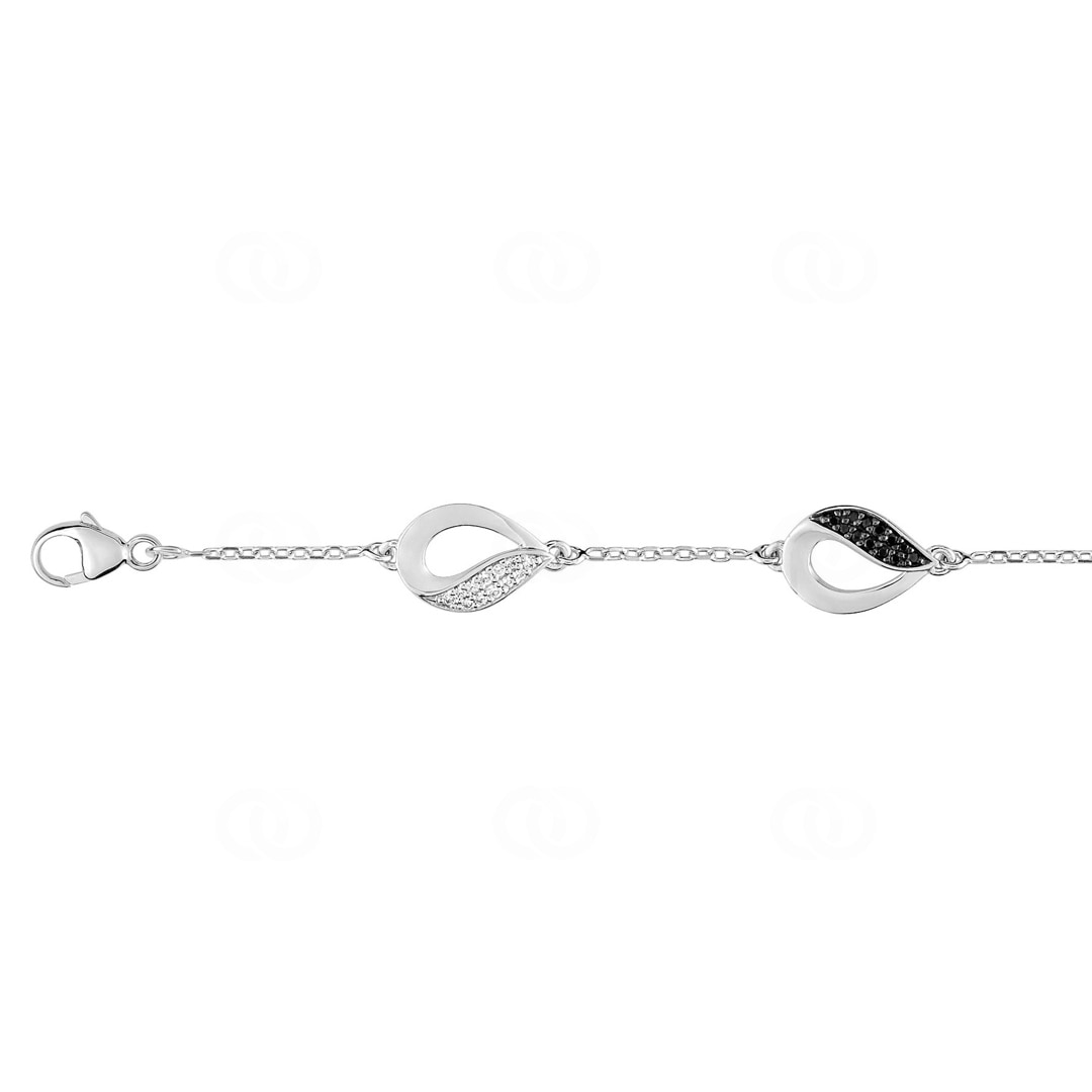 Armband 925 Silber rhodiniert mit Zirkonia schwarz / weiss 18cm