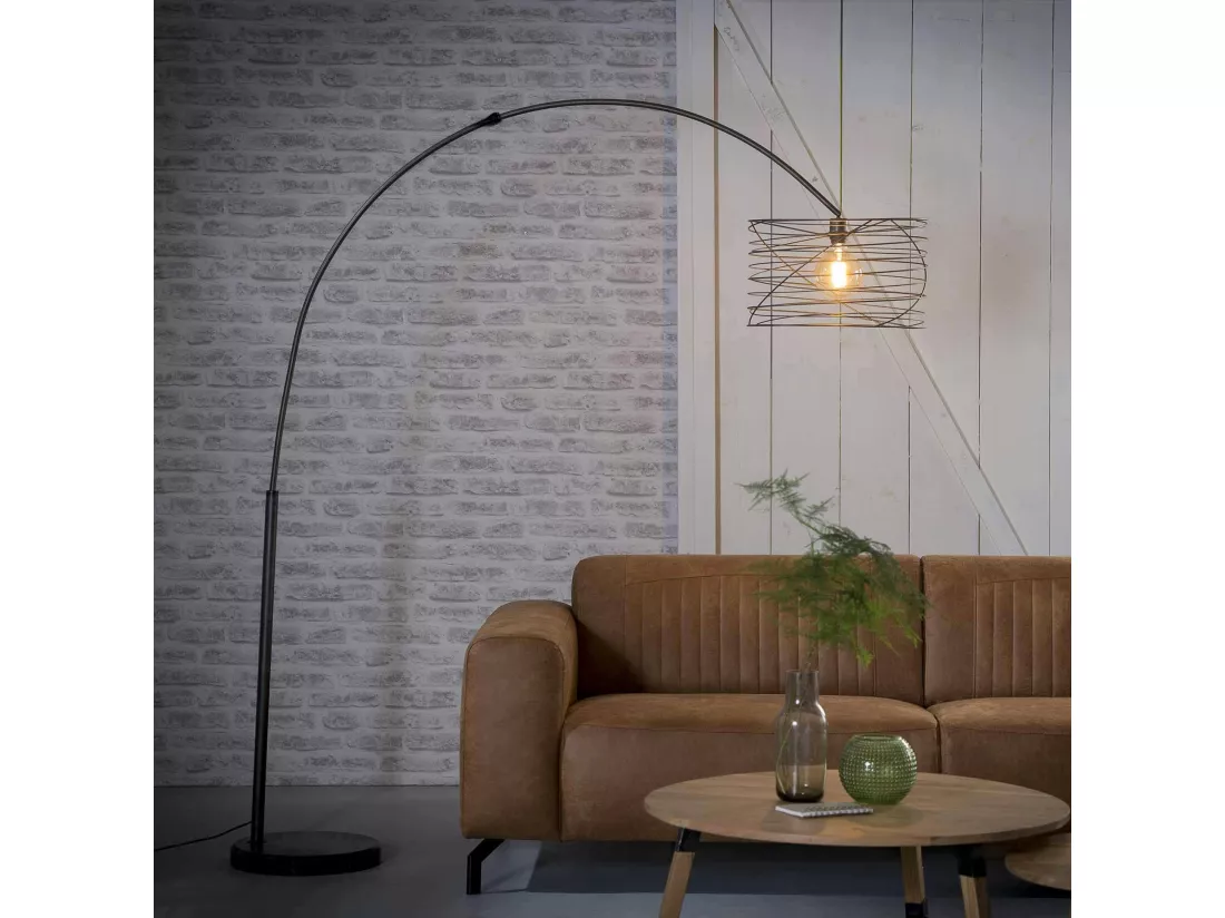 Lampadaire arc forme tourbillon anthracite noir