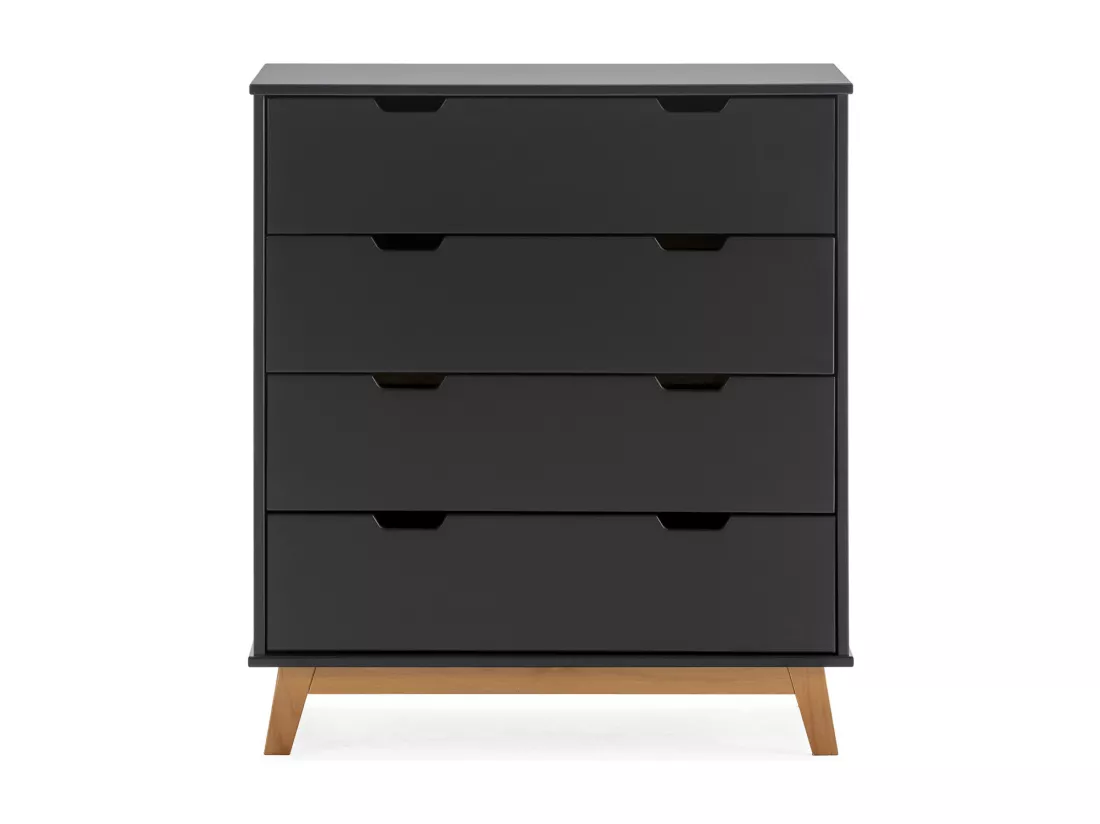 Commode Miranda avec 4 tirois en Couleur Anthracite, Pieds en Bois Naturel