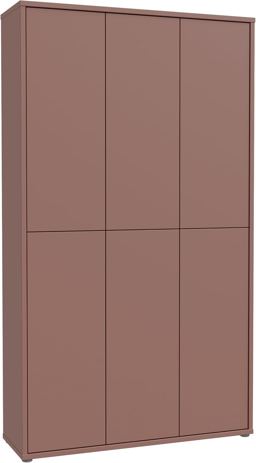 Forte Alice Springs Schuhschrank 100 110, moderner Schrank mit 6 Türen, 15 Einlegeböden, Holzwerkstoff, Terrakotta, 109,2 cm breit x 191,9 cm hoch x 34,9 cm tief
