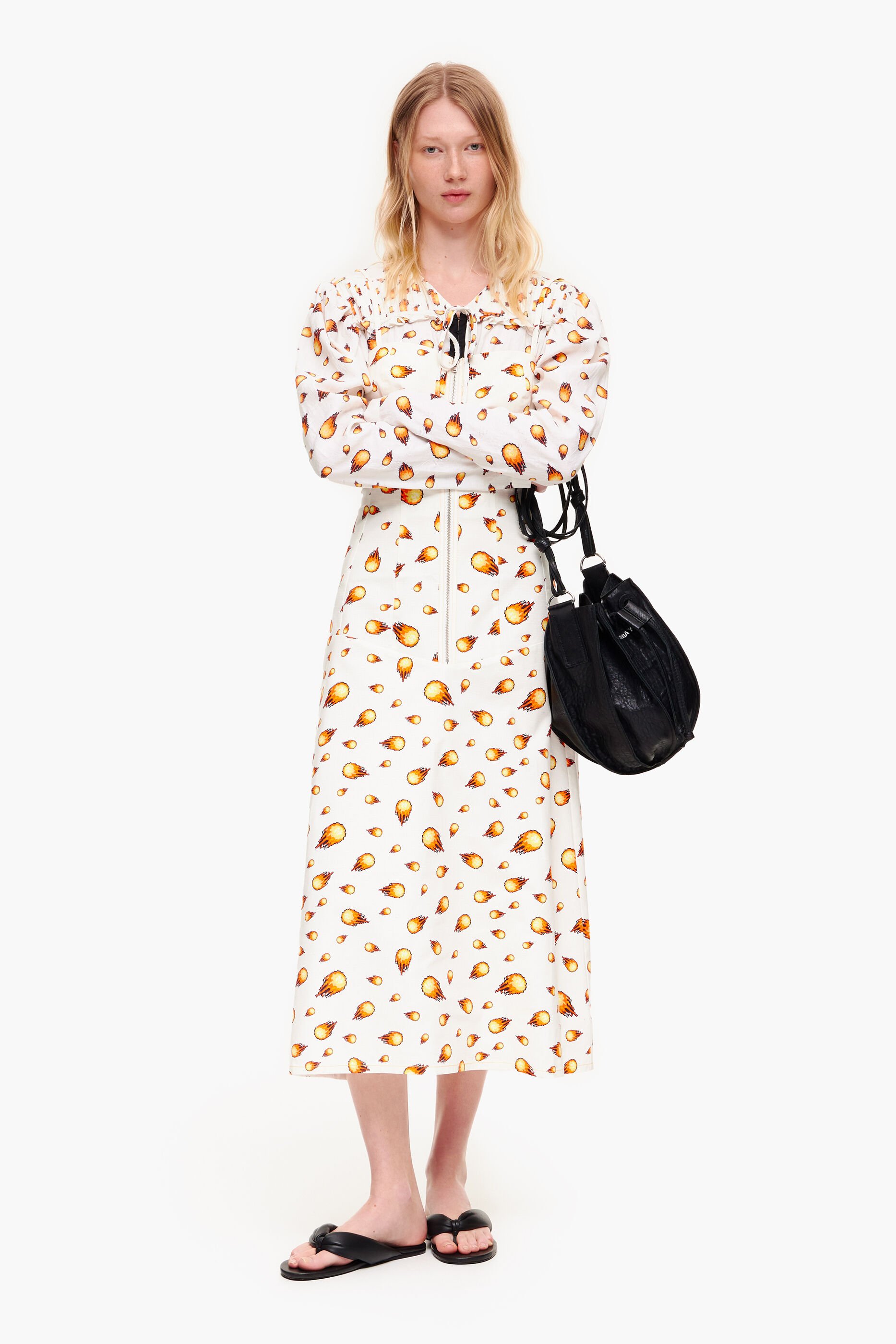 Vestido longo com estampa White Fire