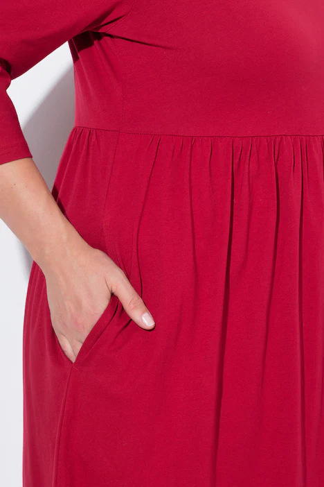 Jersey-Maxikleid, A-Linie, Rundhals, 3/4-Arm, Taschen, rubinrot