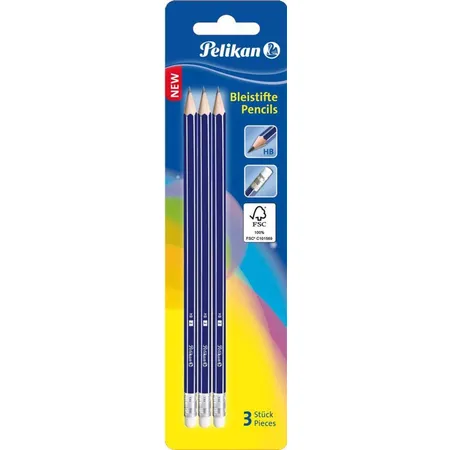 Pelikan Bleistift mit Radierer, HB, 3 Stück