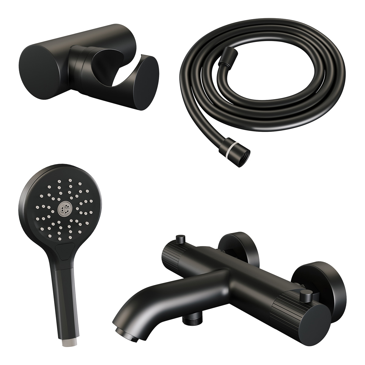 Brauer Stripe thermostatische badkraan met wandhouder en 3 standen handdouche zwart mat