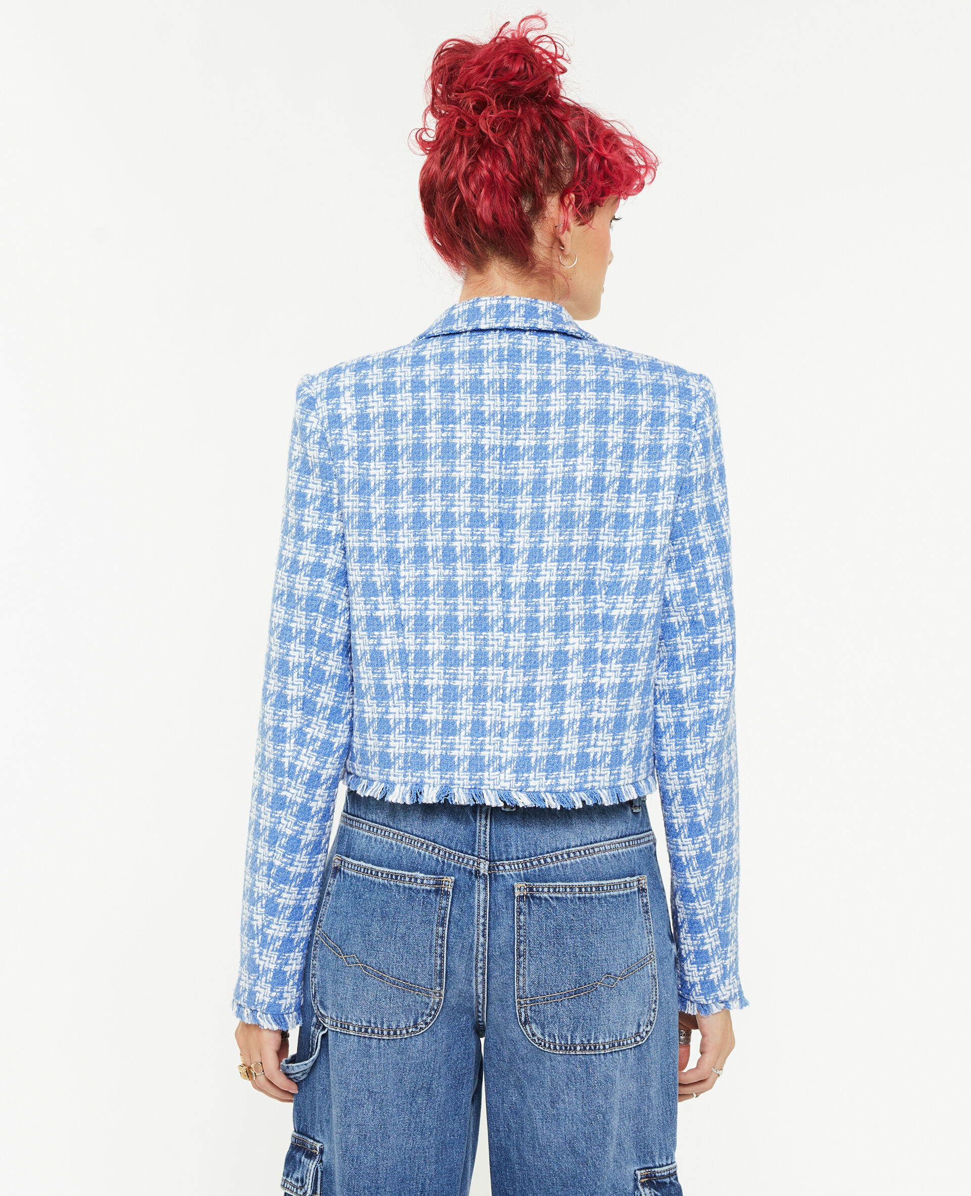 Veste effet tweed pied-de-poule - Bleu