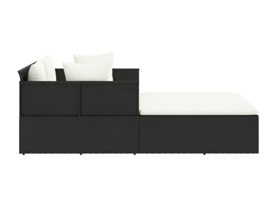 Chaise longue avec coussins noir 182x118x63 cm résine tressée