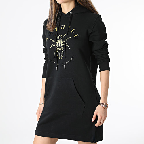 Robe Sweat Capuche Femme Logo Noir Doré