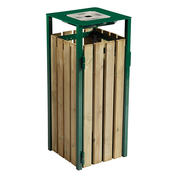 ROSSIGNOL Corbeille a poser ou à fixer eden - 110 L - avec cendrier 1.5l - bois / vert mousse