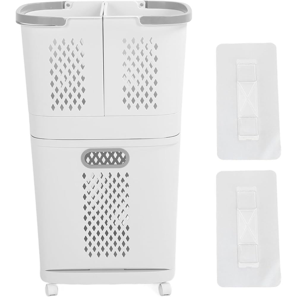 Panier à Linge, Panier à Linge en Plastique avec Roulettes et Poignée, Paniers à Linge Roulants Portables 3 Bacs de Rangement Amovibles pour Salle de Bain, Buanderie et Placard : Cuisine et Maison