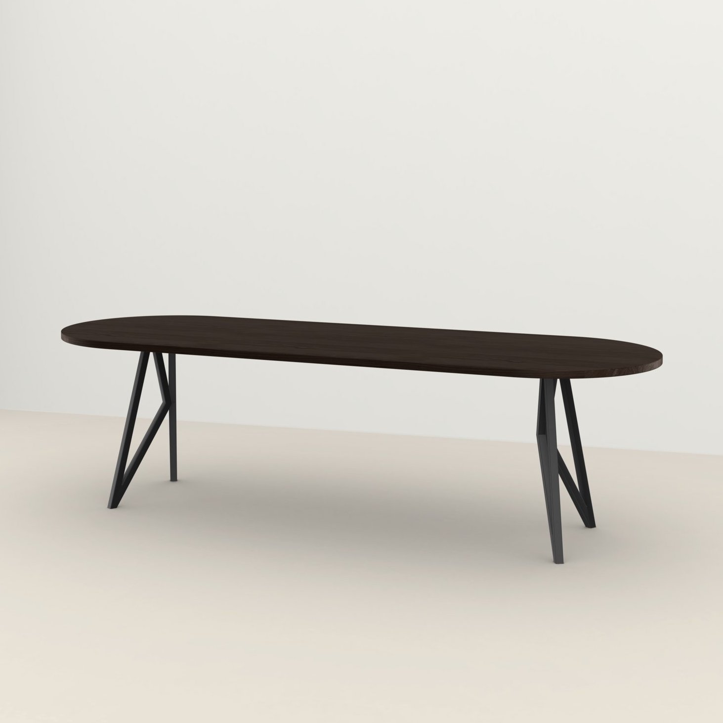 Studio HENK tafel Butterfly Plat ovaal - zwart frame, gerookte beits 280 x 90 | Gerookte Beits | Rechte Rand | Frame Zwart