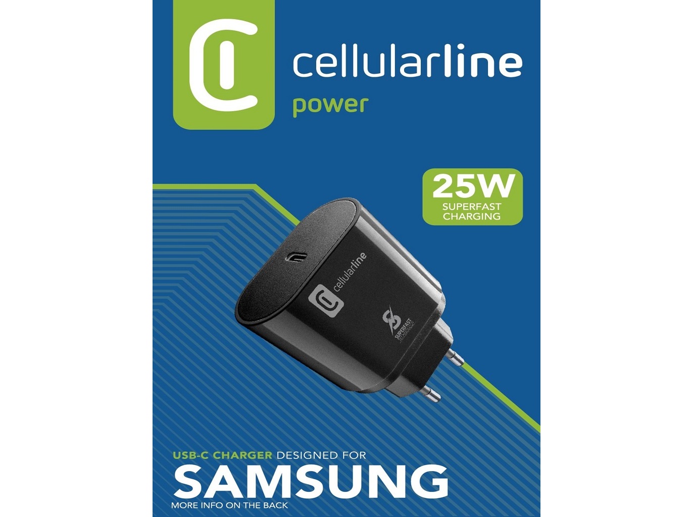 CARREGADOR CELLULARLINE PRETO 25W USB-C P/ SAMSUNG