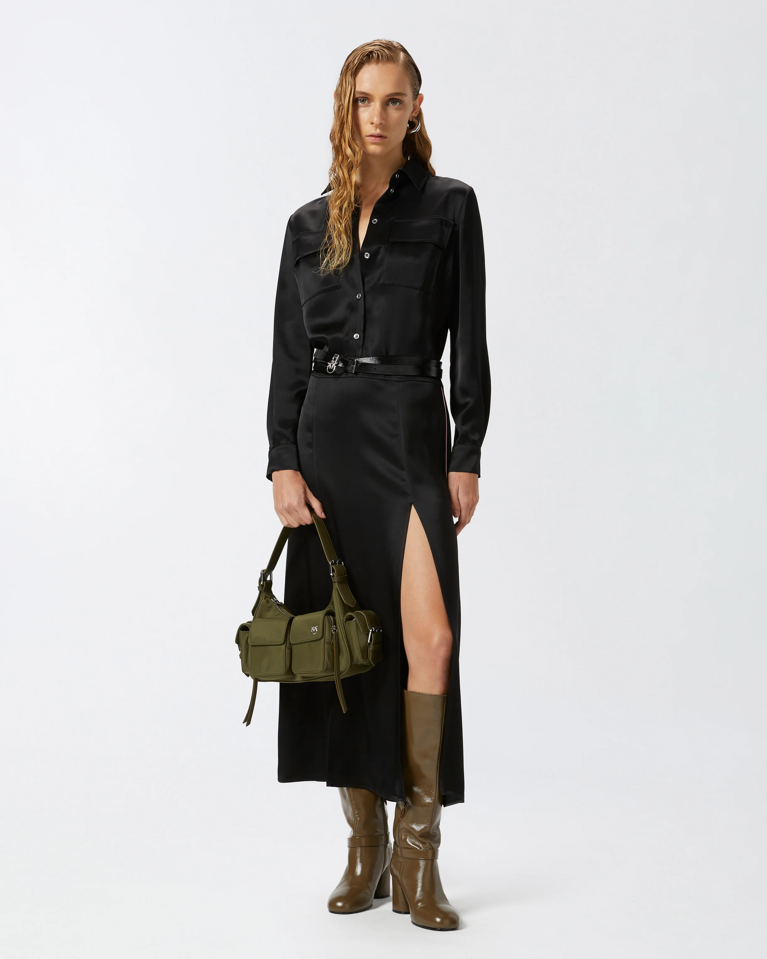 Robe chemise longue | Noir