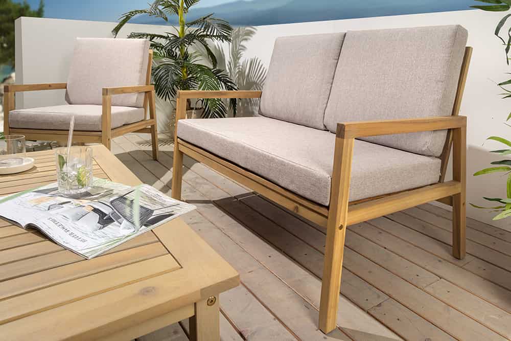 Outdoor Garten-Sitzgruppe BALI 110cm natur beige Akazie Massivholz wetterfest