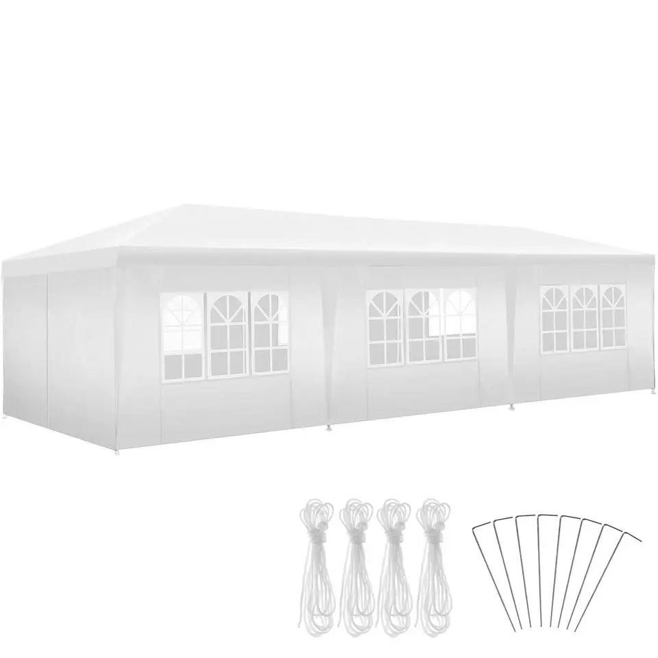 tectake Paviljoen Miramas met 8 zijpanelen, waterdicht, 9x3m, Wit