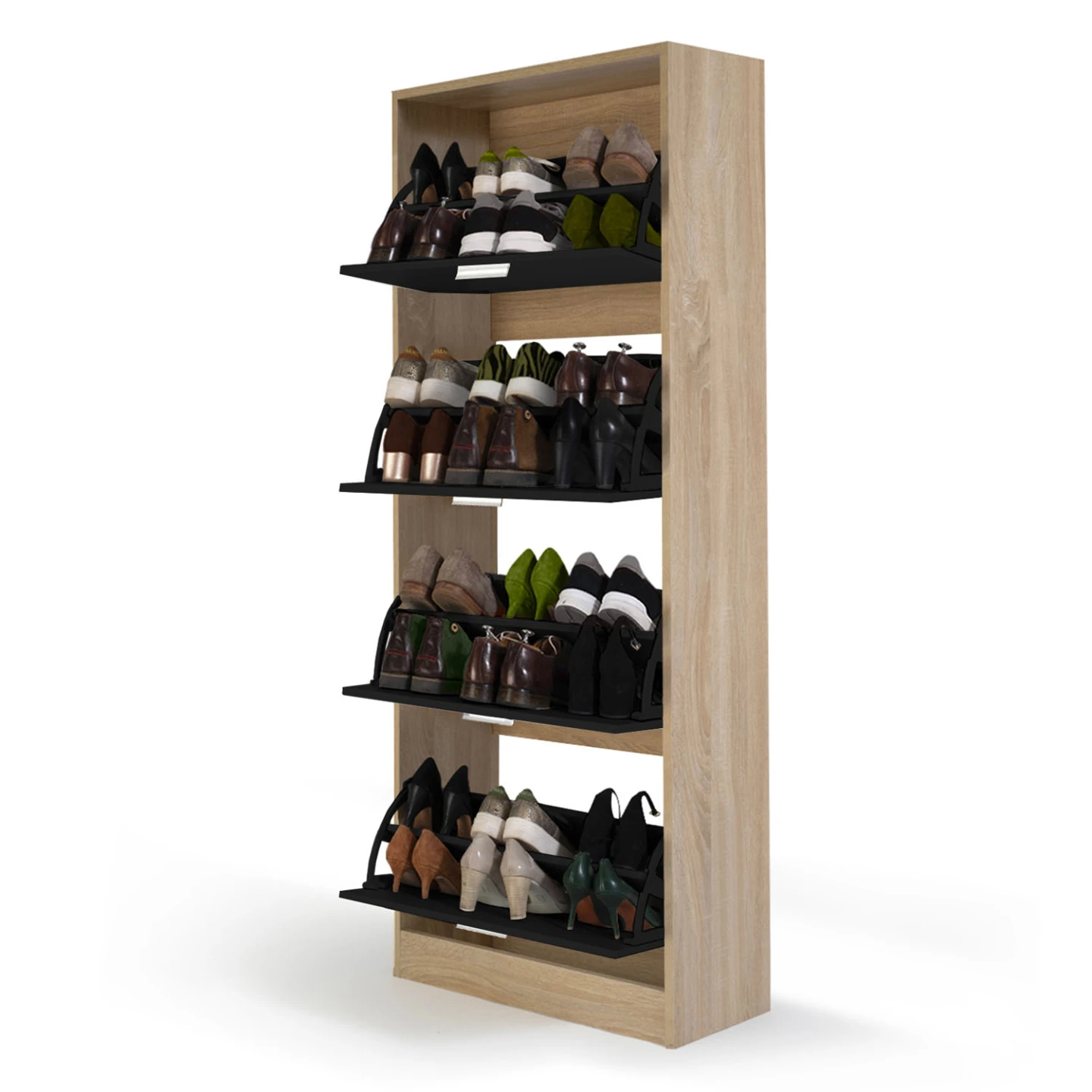 Meuble à chaussures 24 paires KLARK imitation hêtre 4 portes noires