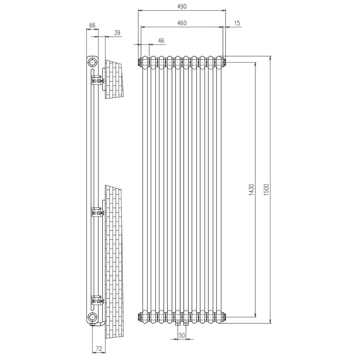 Sapho Fede handdoekradiator mat zwart 49x150cm 1071W