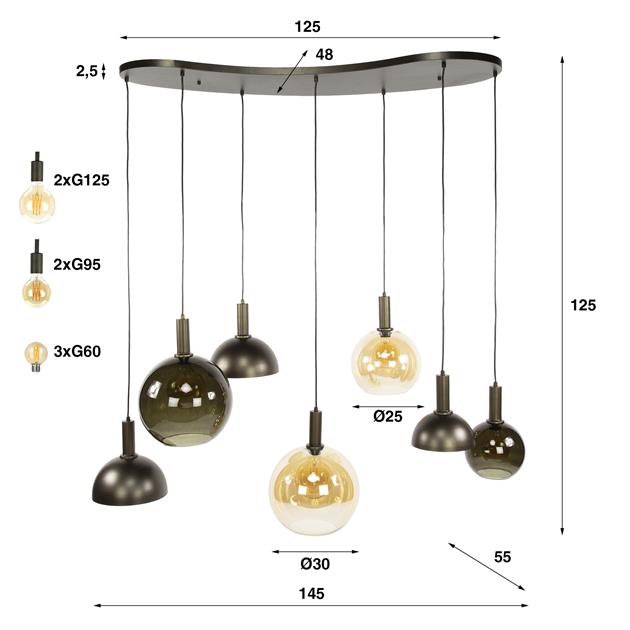 Giga Meubel - Hanglamp Bruin Glas - 145x45x150cm - Sienna