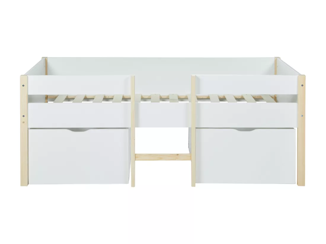 Lit mi-hauteur SISSY - 2 tiroirs - 90 x 190 cm - Blanc et chêne + matelas