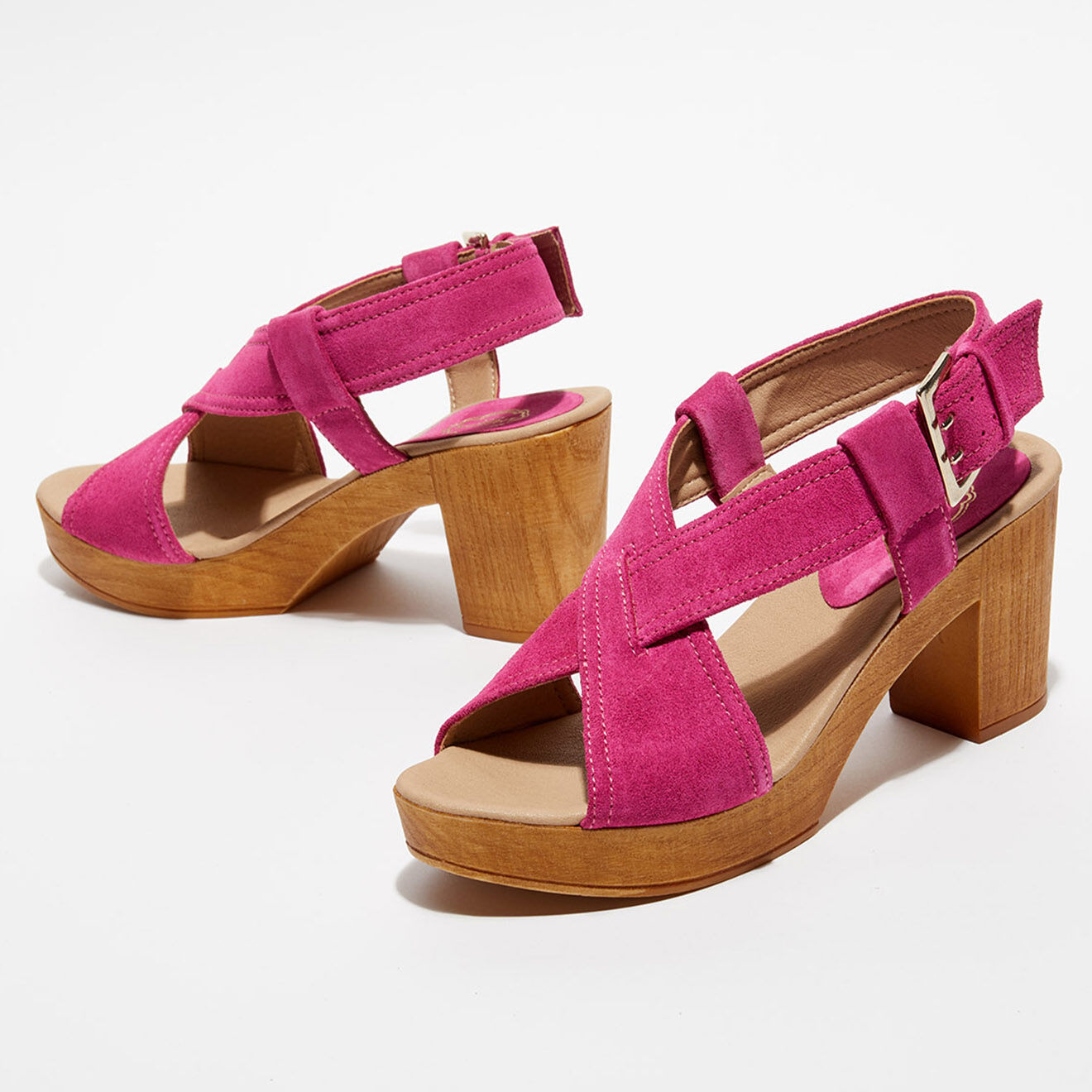 Apologie Studio Sandales sabots en Velours de Cuir Marta rose bonbon - Talon 8 cm