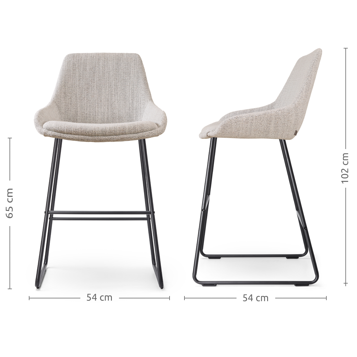 Barkruk Nino-Isa grijs beige gemêleerd - zwart 65 cm