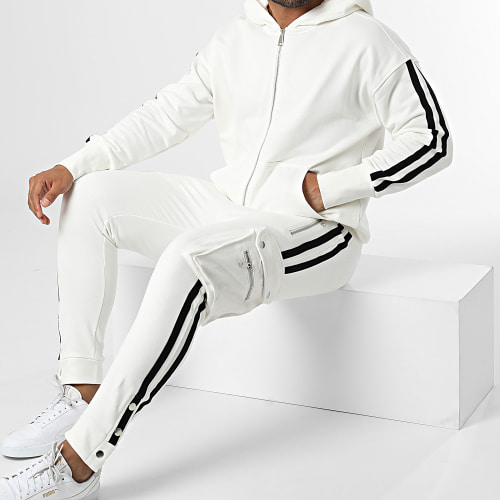 Ensemble De Survetement A Bandes FTK 6195 Blanc