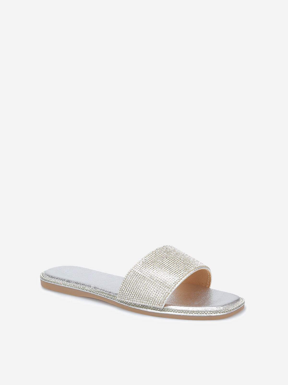 Mules plates à strass- Argenté