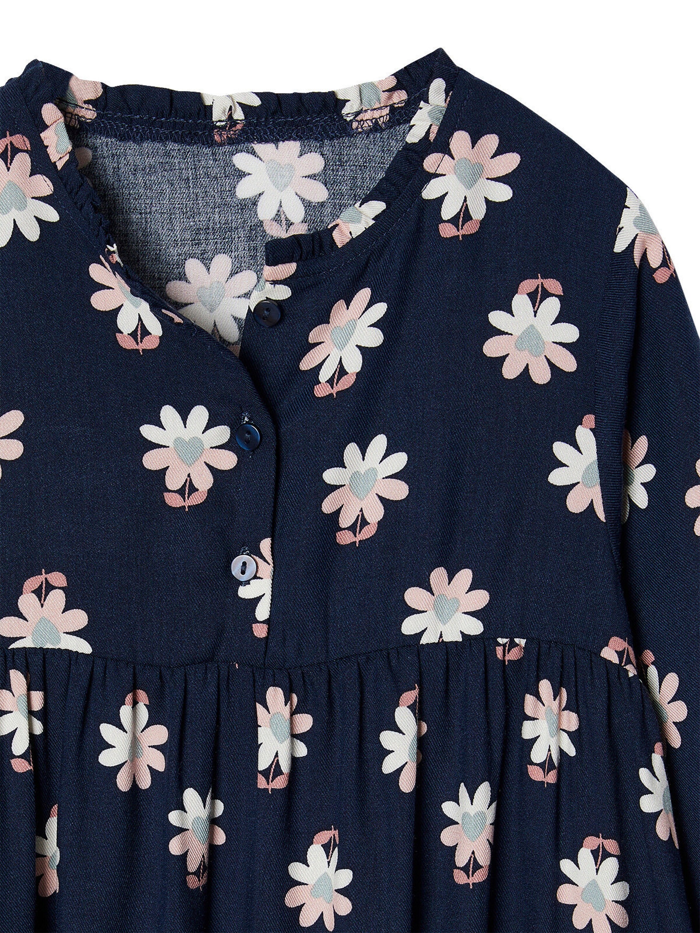 Vertbaudet Mädchen Kleid mit Knopfleiste vorn und Printmuster marine