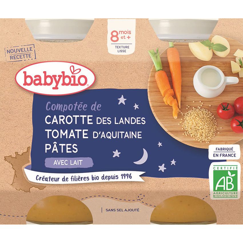 Petits pots de compotée de carotte, tomate et pâtes 2x200g - Doré