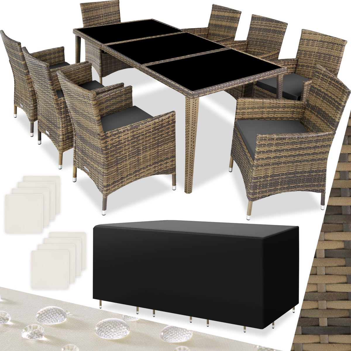 Rotan zitgroep tectake Menorca met aluminium frame, 2 sets hoezen, inclusief beschermhoes