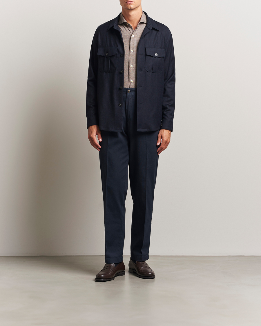 Canali Flannel Overshirts Navy