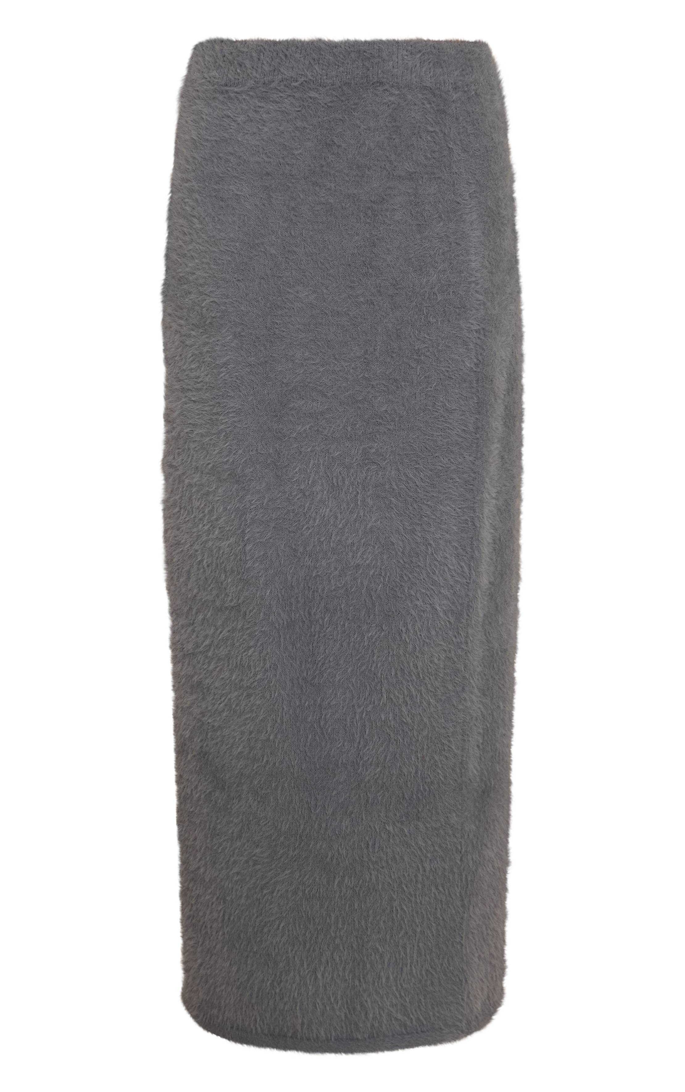 Gris Jupe Longue En Maille Duveteuse