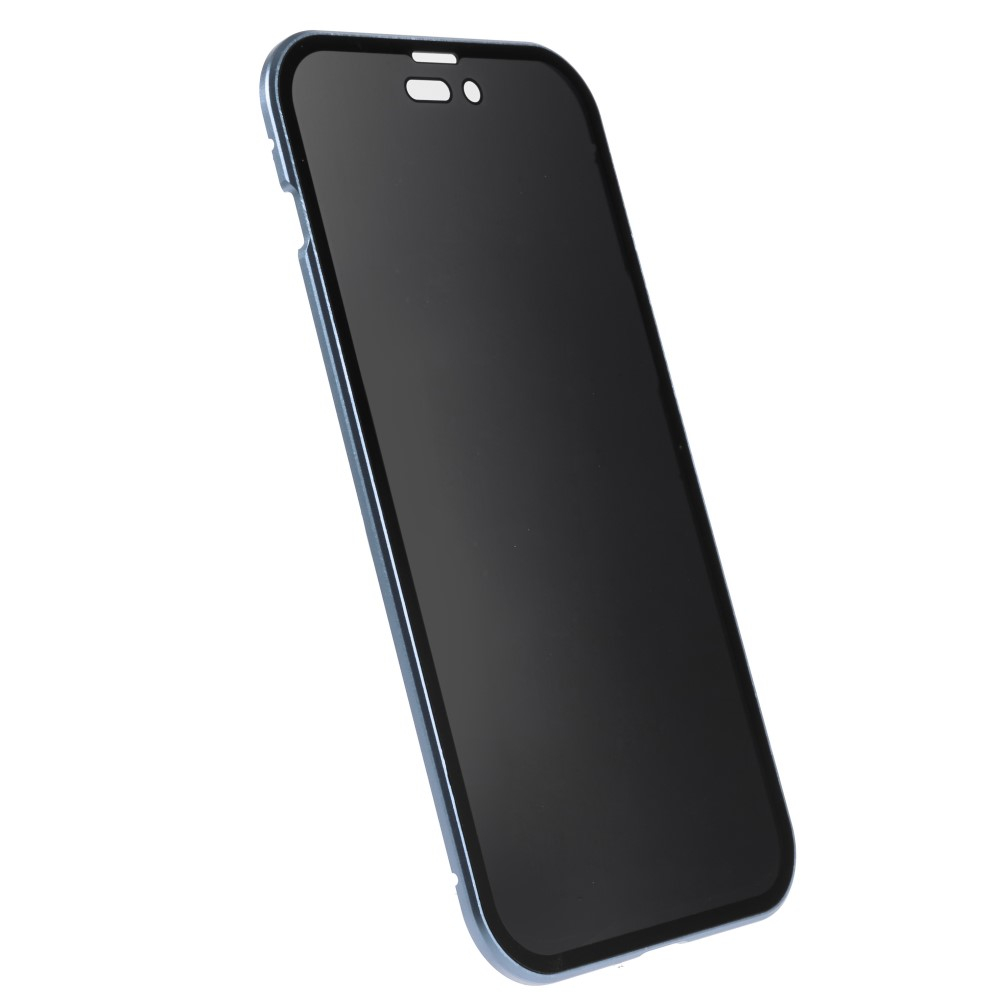 iPhone 14 Pro Magnetische Alu Schutzhülle mit Panzer Glas Backcover   Privacy Glas Displayschutz (Magnet-Technologie) - Hellblau