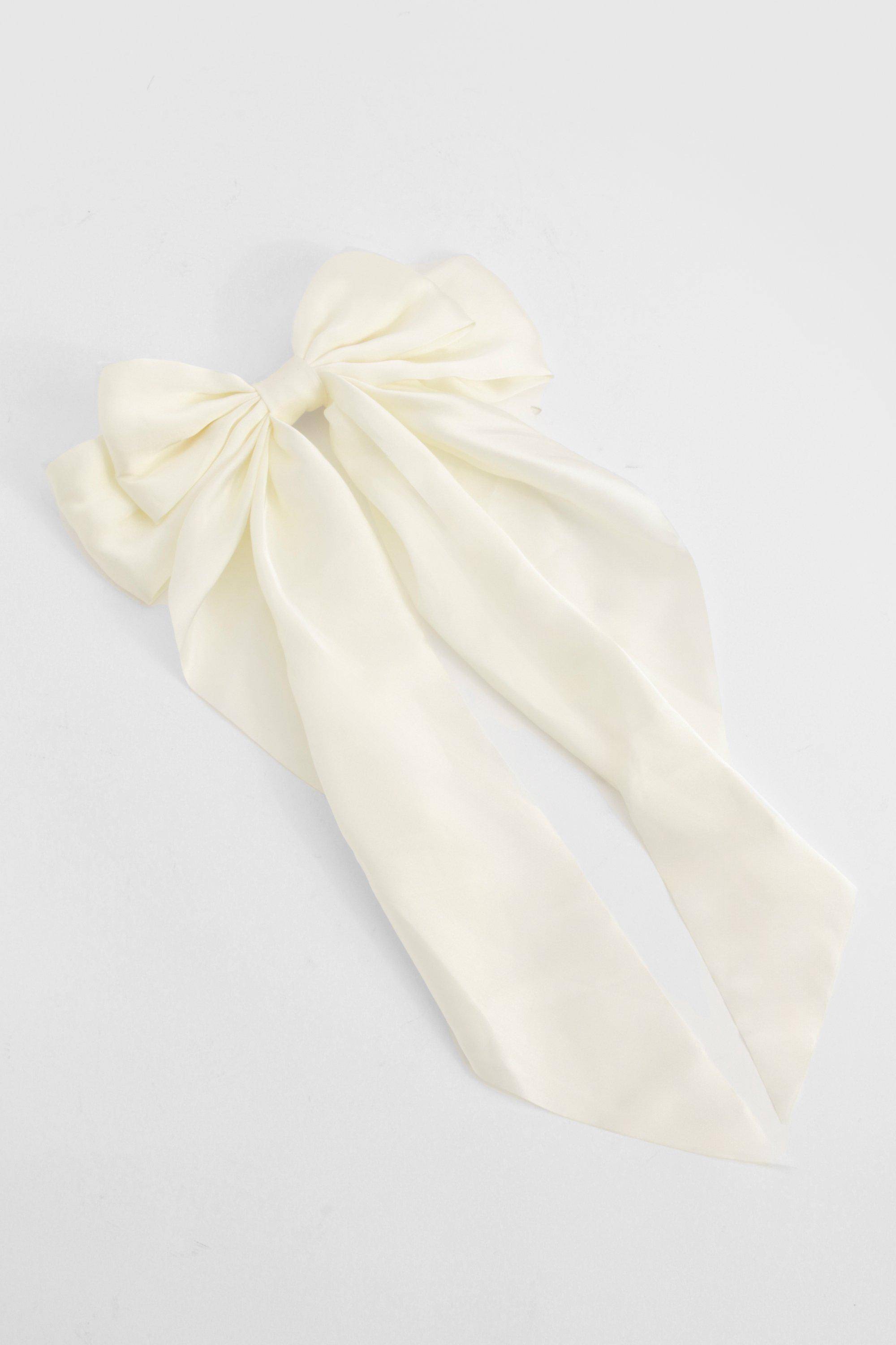 boohoo Barrette à cheveux nœud en satin large - Crème